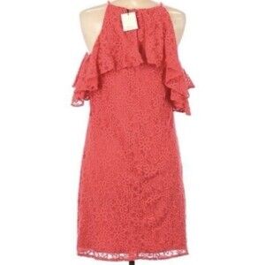 Trina Turk NWT Lady Bug Flowers Lace Coral Mini Womens Dress Size XS Embroidered